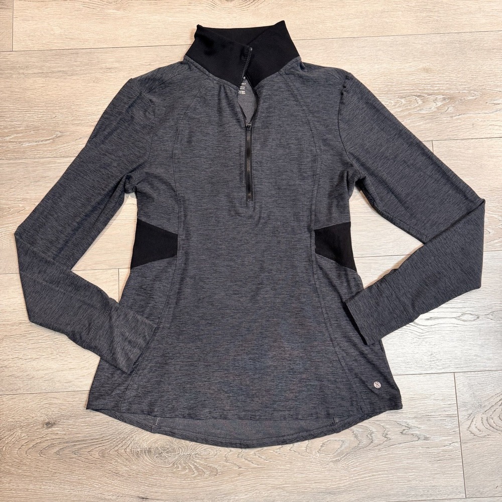 Layer 8 Workout Shirt‎ Size Medium M Qwick Dry LS 1/4 Zip Grey Thumb Holes